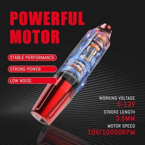 Tattoo Gun Kit Rotary Tattoo Machine Kit Professional Tattoo Pen Kit with Power Supply 10Pcs Cartridge Needles for Beginners and Artists Complete Tattoo Kit Tattoo Supplies - Red