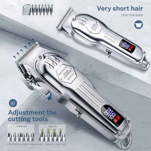 KIKIDO Hair Clippers for Men, Professional Cordless Hair Trimmers Set, Rechargeable Nose Hair Beard Trimmer, Hair Cutting Machine Haircut Grooming Kit (Sliver-3)