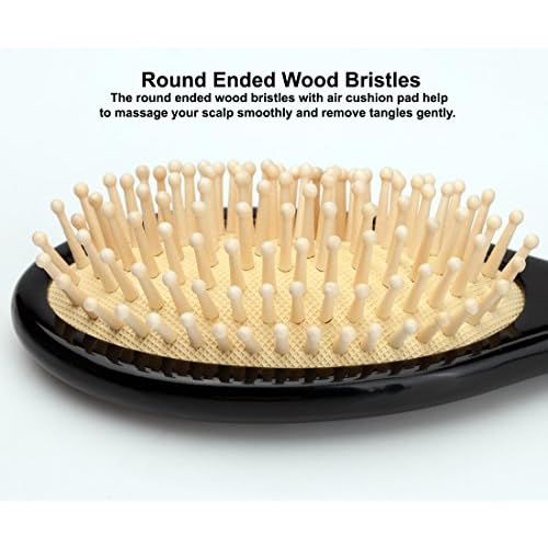 Antique Alive Mother of Pearl Inlay Art Parrot Bird Christmas Flower Luxury Oval Black Hair Brush Detangling Anti Static Scalp Massage Comb Wooden Handle Bristle Cushion Kids Girl Boy Gift Hairbrush