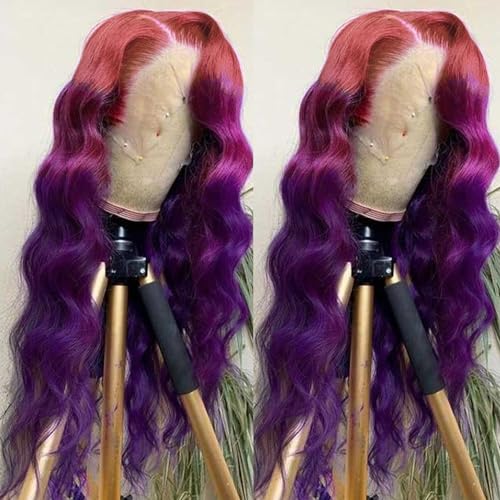Colorful Bird Pink to Purple Lace Front Wig Human Hair Body Wave Glueless 13x4 Hd Lace Ombre Purple Lace Frontal Wig with Baby Hair Pre Plucked 180% Density 18 Inch