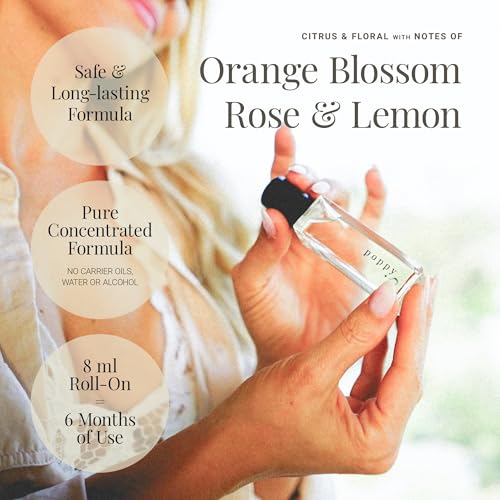 Riddle Oil Poppy Roll On Fragrance Perfume - Orange Blossom, Lemon, Rose, and Ylang Ylang Mini Rollerball for Women - Woman's Fragrances Perfumes and Oils