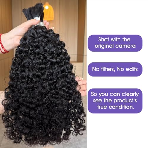 Lemoda Boho Human Braiding Hair Burmese Curly Bulk Human Hair Extensions For Bohemian Knotless Braids No Weft 24Inch 1Bundle/Lot 100g/1Bundle 1B Natural Black Salon-Quality