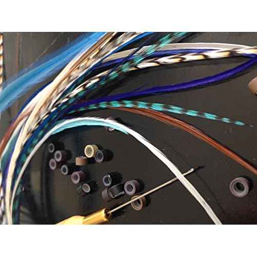 21 pcs Feather Hair Extensions Kit 100% Genuine Bohemian Rooster Feathers Grizzly and Solid 10 6-11" long feathers bonus hook tool and beads included. The 'Ocean Breeze' Collection by Exotic Feathers