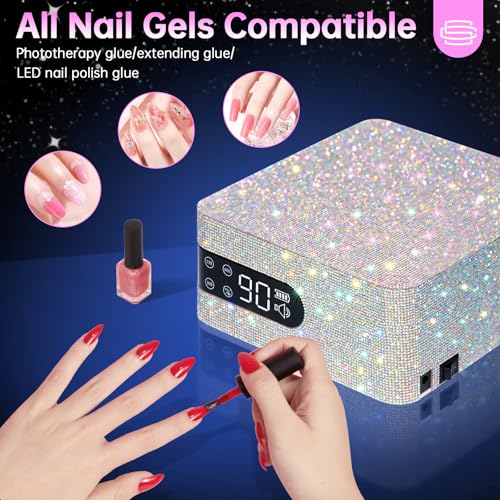 Cordless UV Nail Lamp for Gel Nail Polish 96W, Rechargeable LED Nail Light Professional Nail Dryer with 4 Timer Setting, Touch Control & Auto Sensor, Fast Curing lamp for Salon & Home