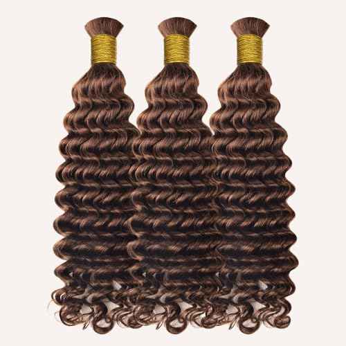Medium Brown Braiding Hair Bulk Hair 100% Human Hair #4 Deep Wave Human Hair For Boho Braids 100g Bohemian Knotless Braid In Hair Extensions No Weft 20 Inch