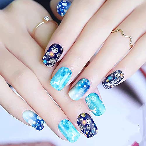 Onsdag Holographic Nail Foil Transfer Stickers Decals, Winter Christmas Polish Sheets Sky Starry Paper Foils Snowflake Nails Supplies for Glue Women Manicure Film Decorations