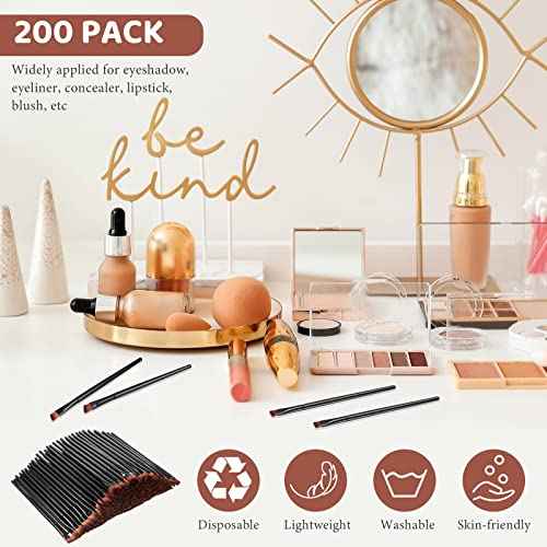 Gerrii 200 Pieces Disposable Angled Eyebrow Brushes Bulk Brow Tint Brushes Eye Makeup Brush Eyeliner Brush Tinting for Women Girls Salon Beauty Cosmetic Make up Tool Esthetician Supplies(Black)