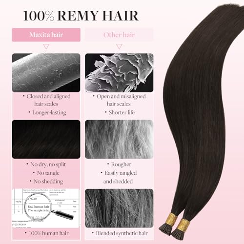 MAXITA I Tip Hair Extensions Human Hair,50g/50s Dark Brown 24 Inch Comfortable Wear, Invisible & Natural Cold Fusion, 100% Remy Human Hair Itip Keratin Hair Extensions