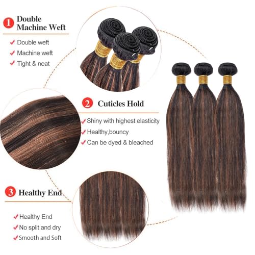 Ombre Light Brown Bundles P1B/30 Two Tone Straight Bundles Human Hair Highlight Black and Light Brown Track Mix Double Weft Brazilian Human Hair Extensions 18 20 22 Inch