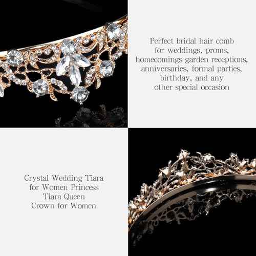 Gold Wedding Crown Crystal Tiara for Women Queen Crowns Princess Headband Rhinestones Tiaras for Bride Sparkle Hair Accessories for Birthday Prom Pageant Party