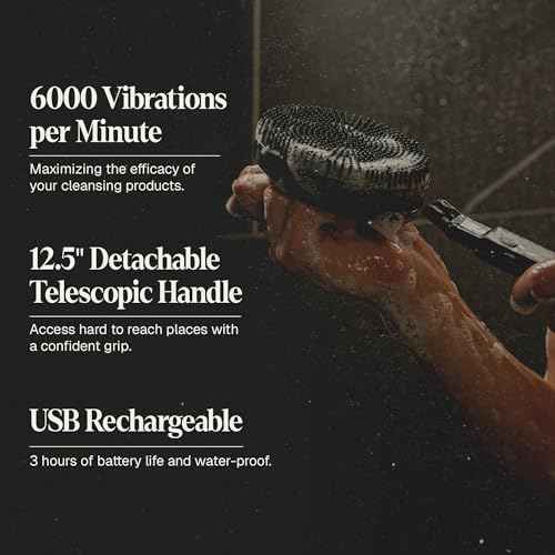 Black Wolf Body Wash & Sonic Scrubber Pro Kit for Men - Vibrating Face & Body Brush with Charcoal Powder Shower Gel, Water Resistant Massage Brush & Salicylic Acid Body Wash, Rich Lather & Deep Clean