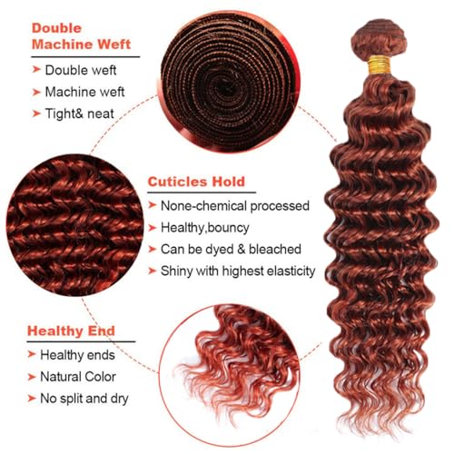 22 24 26 Inch Color #33 Bundle Reddish Brown Deep Wave Human Hair Weave 8A Brazilian Virgin Hair Mixed Length 3 Bundles #33 Loose Deep Wave Bundles Human Hair Extensions