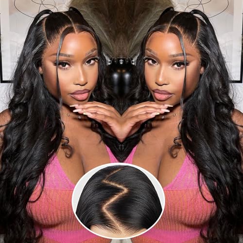 9x6 Glueless Wigs Human Hair Pre Plucked Pre Cut Body Wave Lace Front Wigs 200% Density Human Hair Wear and Go Glueless Pre Bleached Knots Wig 18 Inch