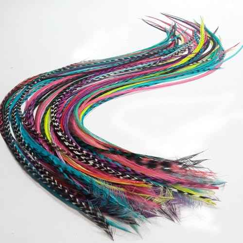 20 Real Feathers Hair Extension Kit - Assorted Colors, Long Natural Thin Feathers, 7¡±-13¡± Length, 100% Real Rooster Feathers