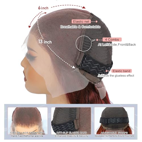 26 Inch Reddish Brown Wig Human Hair 13x6 Body Wave Lace Front Wigs HumanHair 200% Density HD Transparent 33# Lace Frontal Wigs Pre Plucked With Baby Hair Brownish Red Human Hair Wig For Women