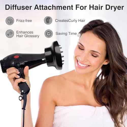 Hair Diffuser, Diffuser Attachment for Hair Dryer, Hair Diffuser for Curly Hair, Universal Diffuser for 1.4-2.6" Hair Blow Dryer Long Thick Curly Wavy Hair, Hair Attchment for Women, Black