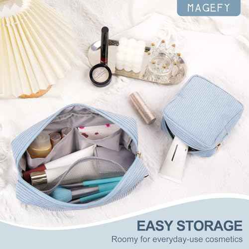 MAGEFY Small Makeup Bag for Purse Mini Cosmetics Bag Corduroy Cute Cosmetic Pouch for Women with Slip-in Pockets