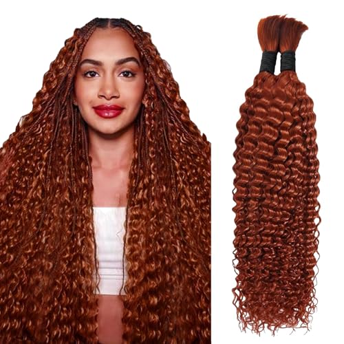 350 Human Hair for Boho Braids 26 Inch Boho Hair for Braiding 2 Bundles 110g 12A Ginger Curly Boho Braids for Human Hair Bulk (Ginger350, 26inch)