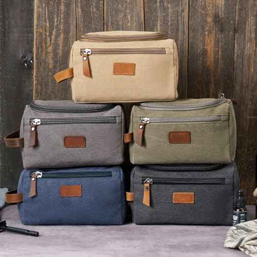 Travel Toiletry Bag for Men, Large Water-resistant Shaving Bag Toiletries Organizer, Canvas Dopp Kit, Multi-functional and Stylish, Bathroom Dopp Kit Shaving, Ideal for Travel, Camping, Gym- Green