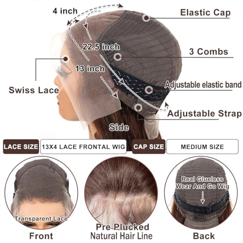 Chocolate Brown Lace Front Wigs Human Hair Pre Plucked Brazilian Unprocessed Straight 13x4 HD Lace Frontal Wig with Baby Hair Colored Wigs for Women(Chocolate Brown, 24 Inch)