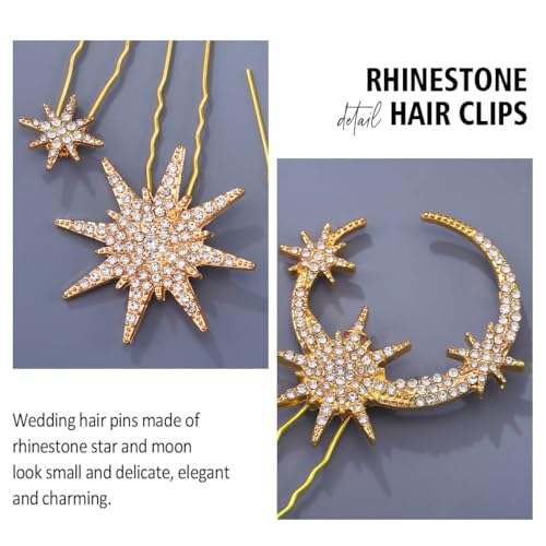 Gold Star Moon Hair Pins Rhinestones Bridal Hair Clips Wedding Hair Accessories for Women(Pack of 5)