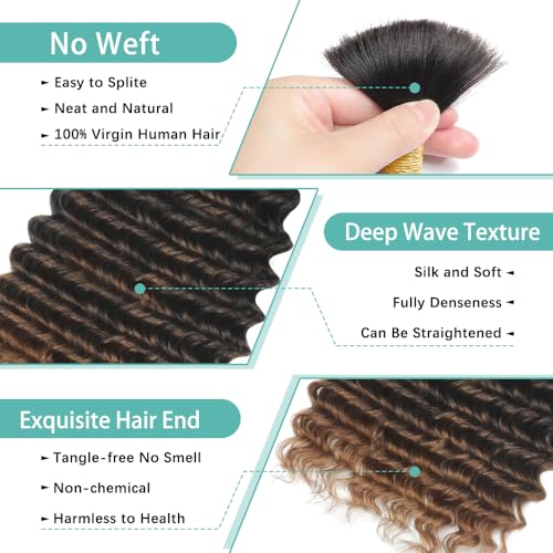 Human Braiding Hair for Boho Braids T30 150g 6 Bundles/Pack 18 Inch Deep Wave Bulk Human Hair for Braiding Virgin Ombre Braiding Hair Extensions Wet And Wavy Human Boho Braiding Hair Bundles
