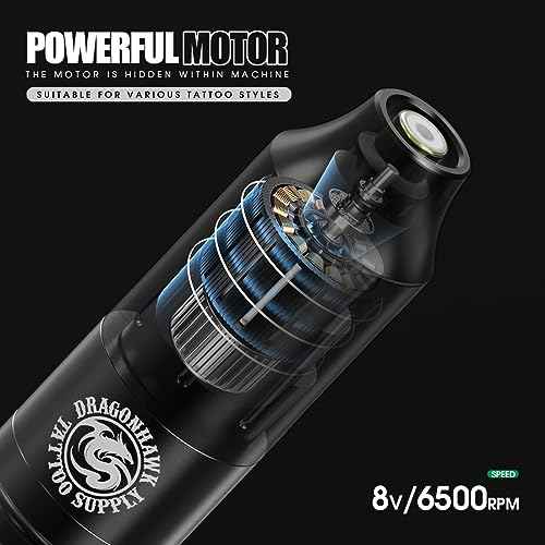 DRAGONHAWK Complete Tattoo Pen Kit Rotary Atom M1 Machine Power Supply 20Pcs Cartridges Needles Foot Pedal