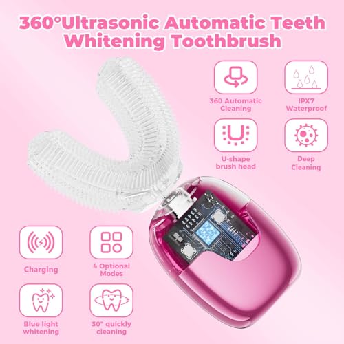 Electric Toothbrush Adults U Shaped Automatic toothbrushes,360¡Æ Whole Mouth Cleansing 3 Cleaning Modes,Rechargeable, Waterproof (White)