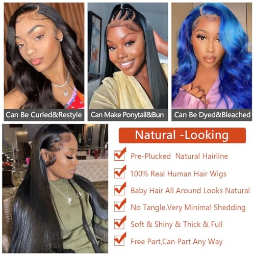 13x6 Straight Lace Front Wigs Human Hair 180% Density HD Transparent Lace Frontal Human Hair Wigs for Black Women Glueless Wigs Human Hair Pre Plucked (26 Inch)
