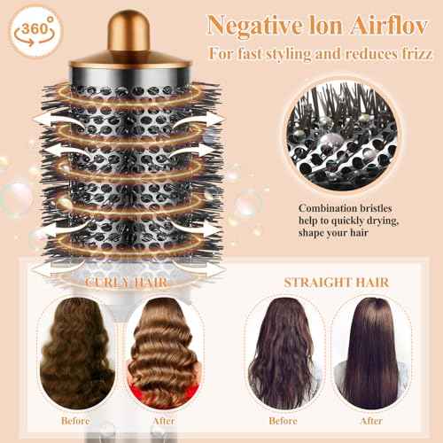 Large Round Volumizing Brush for Dyson Airwrap Attachments, Nickel/Copper, Bigger Oval Volumizer for Fluffy Styling
