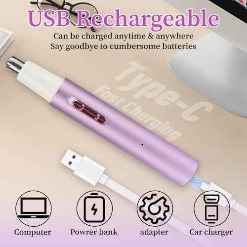 Nose and Ear Hair Trimmer for Women Men,2 in 1 Painless Eyebrow Hair Trimmer with USB Rechargeable,Portble Waterproof Facial Hair Removal with Dual-Edge Blades for Smoother Cutting (Purple)