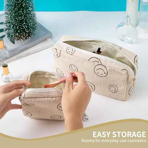 Makeup Bag Purse Cosmetics Bags Corduroy Cute Cosmetic Pouch Handbags Purses Makeup Organizer Storage for Women (2 Pack Black)