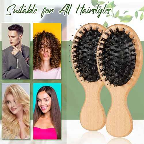 tessco for you 24 Pcs Mini Hair Brush Bulk Mini Boar Bristle Hair Brush Wooden Paddle Travel Hairbrush DIY Gifts for Wedding Christmas Women Men Long Short Wet Dry Scalp Massage Anti Static