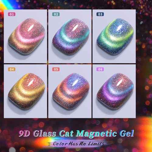 Born Pretty Cat Magnetic Gel Nail Polish 9D Chameleon Holorgraphic Cat Magnetic Eye Gel Polish Glitter Gel Polish Set 6PCS