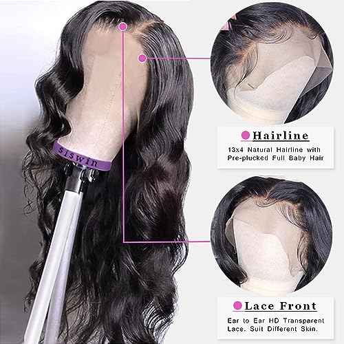 14 Inch 13x6 Body Wave Lace Front Wigs Human Hair 180 Density HD Lace Frontal Wigs Human Hair Pre Plucked Human hair Wig for Women Natural Black