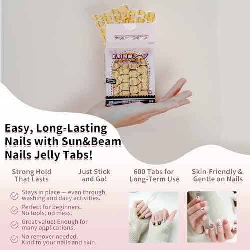 Sun&Beam Nails Adhesive Tabs 25 Sheets for Press On False Nail Tip Gel Glue Double Sided Tape Stickers Waterproof Transparent Strong Sticky (25 Sheets/600 Pcs)