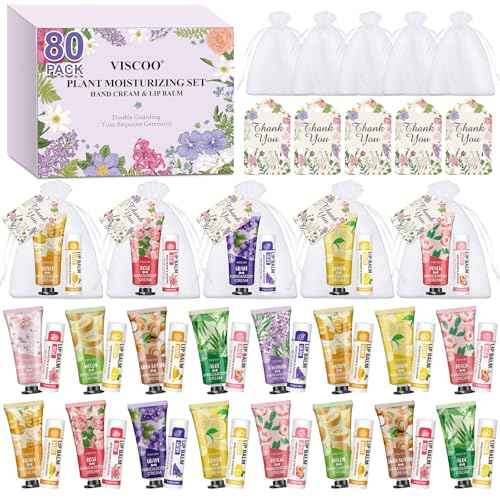 80 Sets Hand Cream Bulk and Lip Balm Bulk Gifts, Stocking Stuffers for Women Teengirls, Christmas Gifts,Bridesmaid Gifts for Guests with Thank You Card Organza Bags,Thank You Gifts, Small Gifts