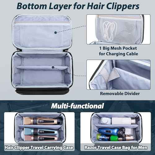 CURMIO Travel Carrying Case for Hair Clipper, Double Layer Barber Supplies Hair Cutting Tools Storage Bag Compatible with Ufree/Wahl/Andis/Hatteker/Osterpro and Most Standard Men Hair Trimmer