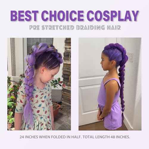 Purple Pre-stretched Braiding Hair Extension for Braids Yaki Synthetic Crochet Braiding Twist Hair Halloween Costume Cosplay (Purple, 24 Inch)