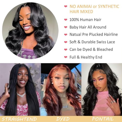 Body Wave Lace Front Wigs Human Hair Wide Lace 180 Density Human Hair Wigs 13x4 Human Hair Lace Front Wigs Pre Plucked 24 Inches Natural Color