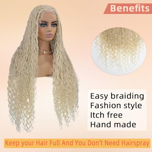 Miz Barn 360 Full Lace Front Knotless Box Braided Wigs 100% Handmade Synthetic Lightweight Twist Braided Wig Swiss Lace Braids Wigs With Baby Hair For Black Women (613#, 32")