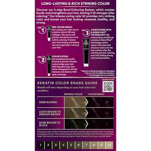 Schwarzkopf Keratin Permanent Hair Dye Cream, 1.9 Rich Caviar, Professional Quality Color for Up to 100% Gray Coverage, Bond Enforcing System