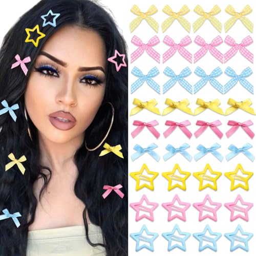 Mini Bow Hair Clips Star Clip Non Slip Checkered Bow Barrettes Cute Star Snap Barrettes Bowknot Hairpins Kawaii School Bows Y2k Hair Accessories For Women Girls School Prom Party 36 Pcs