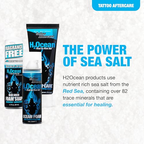 H2Ocean Ultimate Tattoo Care Kit for a Faster Heal - Tattoo Skincare Regimen - 1.7 oz Blue Green Foam Soap, 2.5 oz Ocean Care Skin Moisturizing Cream & 2 oz Ocean Foam Skin Moisturizing Soap