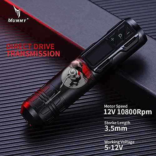 Mummy Tattoo Rotary Battery Pen Tattoo Cartridge Machine Rotary Pen with 1800mAh Power Coreless Motor Digital LED Display Tattoo Equipment Supply(black)