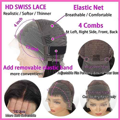 14 Inch Bob Wig Human Hair 13x4 HD Transparent Lace Front Wigs Human Hair Pre Plucked with Baby Hair Glueless Wigs Human Hair 180% Density Straight Frontal Lace Wigs for Women Natural Color