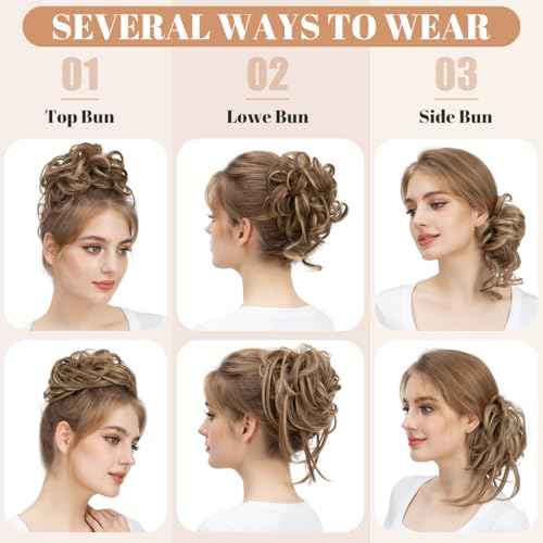 SARLA 2PCS Messy Bun Hair Pieces for Women Detachable Claw Clip Wavy Curly Synthetic Hairpieces for Updos with Tendrils Fake Scrunchies Ponytail Extension Bernstein