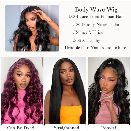 13x4 Body Wave Lace Front Wigs Human Hair Pre Plucked with Baby Hair 180% Density 13x4 HD Transparent Lace Front Wigs for Black Women Natural Black Wigs(26inch)