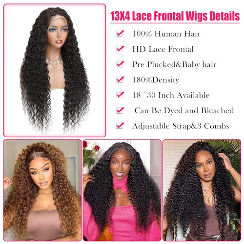 Deep Wave Lace Front Wigs Human Hair 13x4 Deep Curly Lace front Wigs Pre Plucked with Baby Hair Curly Wigs for Black Women 180% High Density 18 Inch