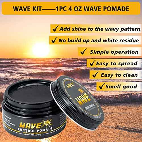 Wave Pomade for Men Strong Hold Easy Wash 360 Wave Training Hair Cream, Waves Grease for Men Promotes Layered Waves, Moisture, Control and Silky Shine Pomade Brushe Silky Durag Cap Set